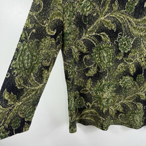 Vintage 90s Y2K Black Green Floral Top Large Metallic Textured Pullover Retro - Picture 4 of 13